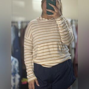 Mustard and White Striped American Eagle Long Sleeve